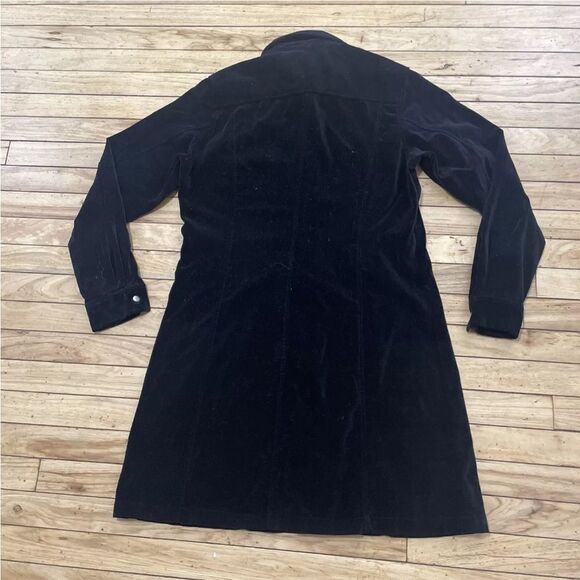 VTG EDDIE BAUER Velvet Shirt Dress Womens Snap Button Long Sleeve Collar Black L - Picture 13 of 13